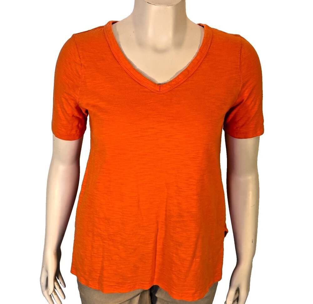 Chico's Tee Shirt Women's Size M (1) Orange Slub Knit V-Neck Short Sleeve